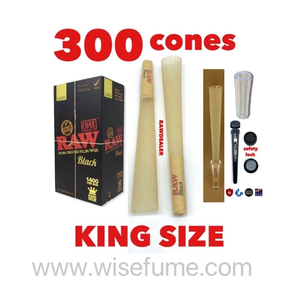 RAW BLACK king size pre rolled cone(300pk) + glass cone tip + tube